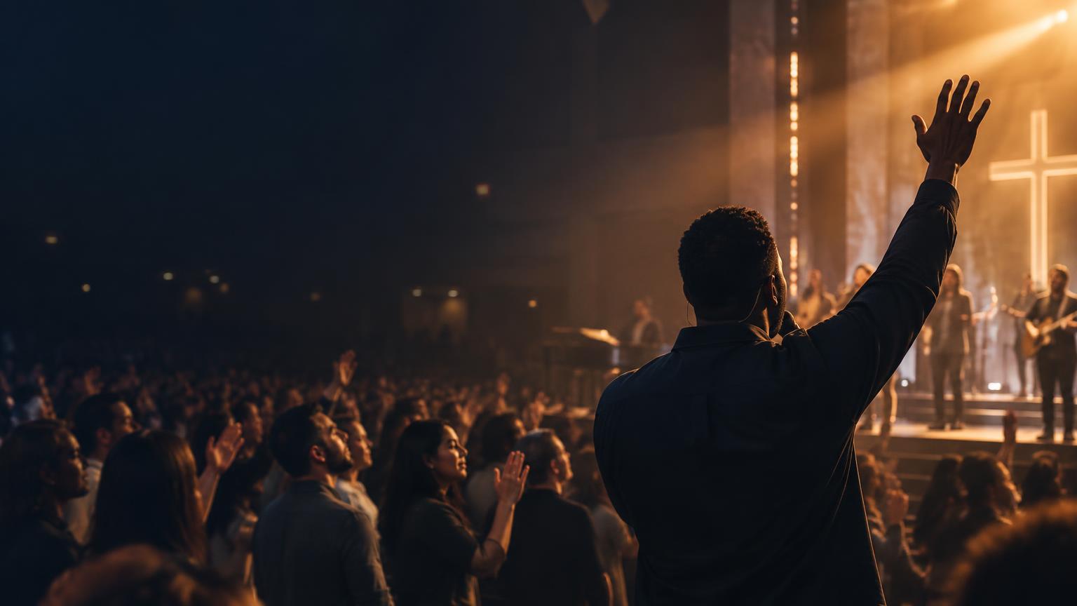 A diverse congregation worshipping together